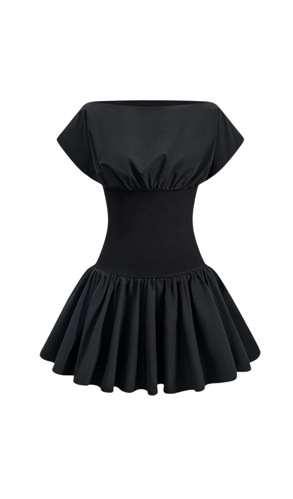 MICHAEL RUCHED PATCHWORK MINI DRESS IN BLACK