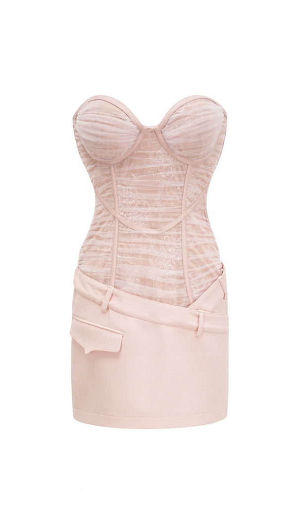 AIIZIE BELT LOOPS MESH MINI DRESS IN PINK - product image