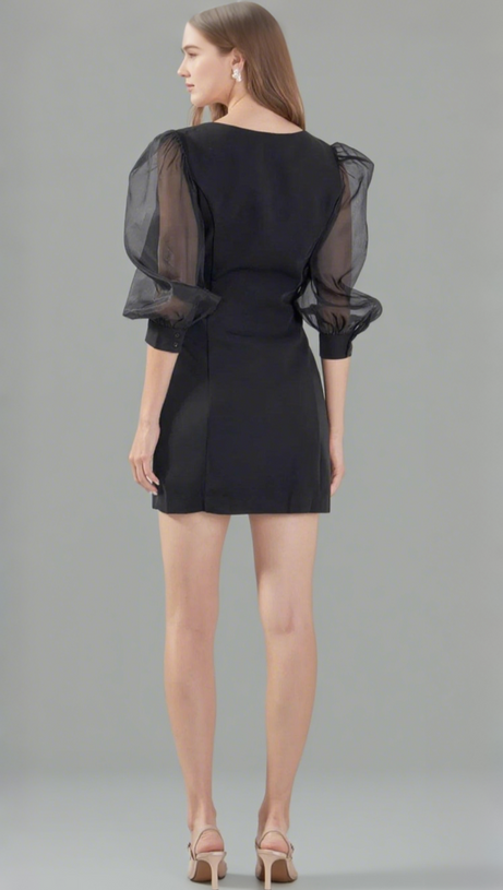 Victoria – Minikleid aus Organza mit Puffärmeln in Schwarz