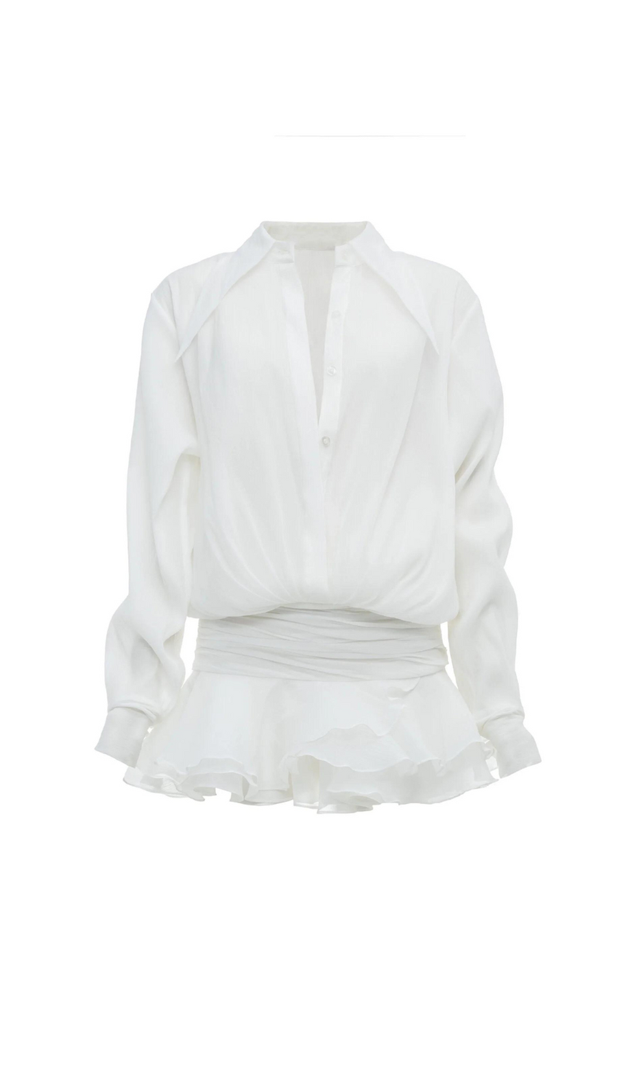 ABITO CORTO CON BALZE E RUCHES EMBER BIANCO