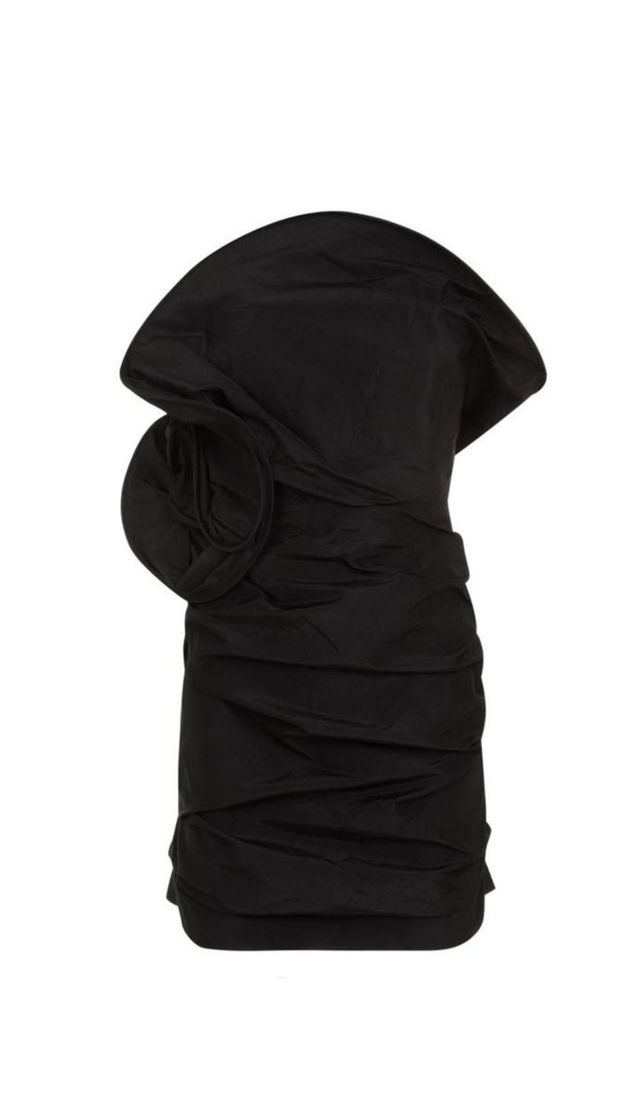 Trägerloses, gerüschtes Taft-Minikleid in Schwarz
