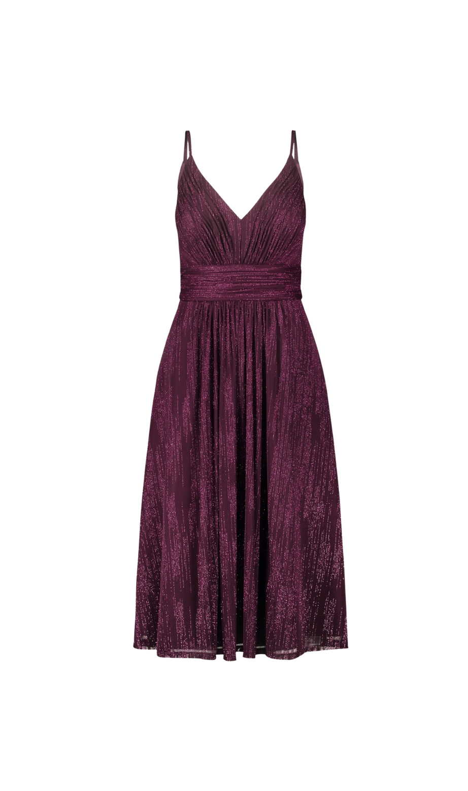 abito midi da cocktail con scollo a V color bordeaux