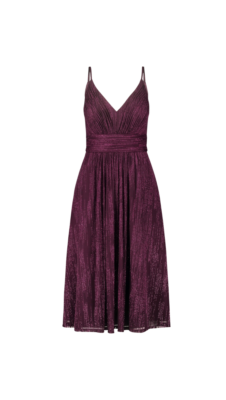 abito midi da cocktail con scollo a V color bordeaux