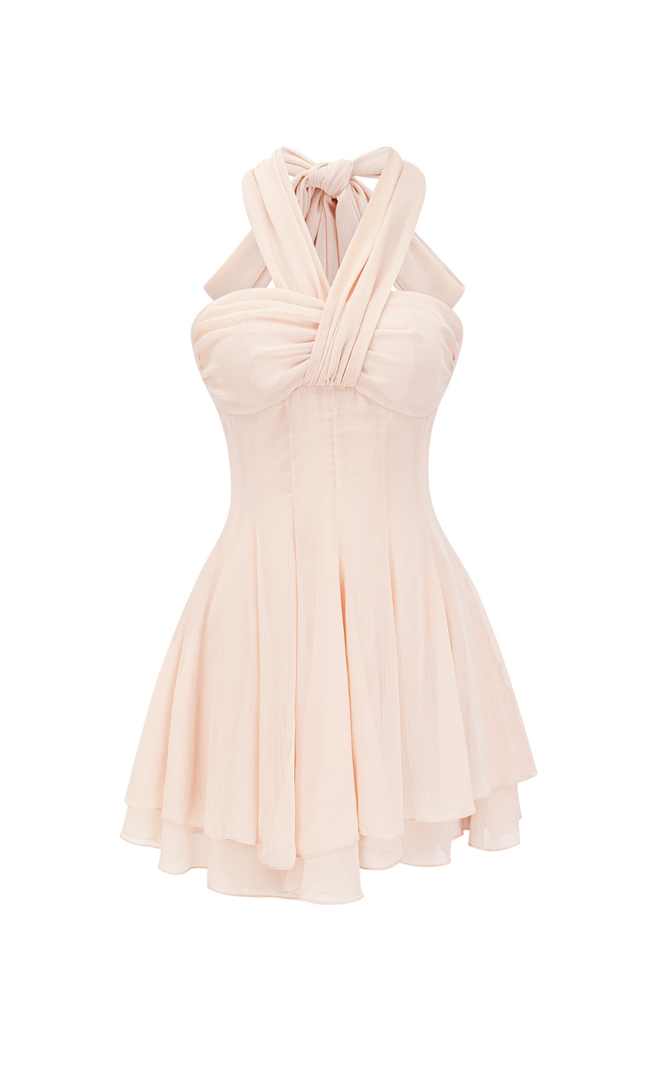 RÜCKENFREIES BANDAGE-MINIKLEID IN NEUTRALEN FARBEN
