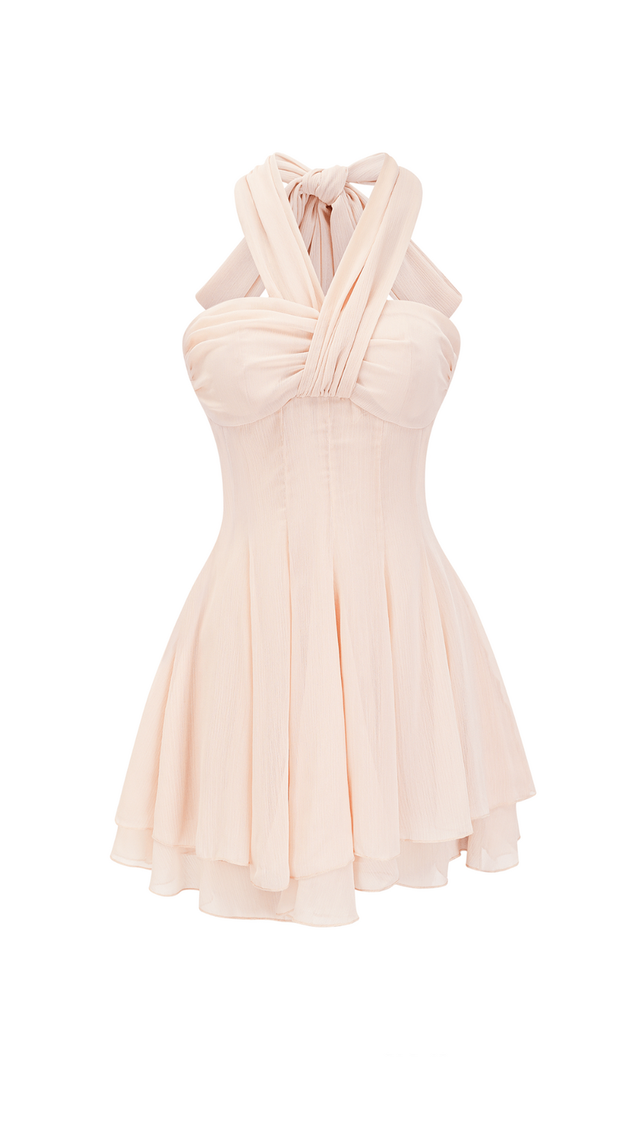 RÜCKENFREIES BANDAGE-MINIKLEID IN NEUTRALEN FARBEN