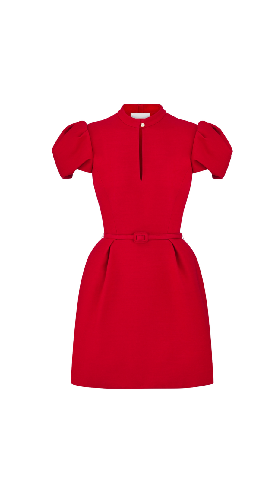 PUFF SLEEVE PLEATED MINI DRESS IN RED (WITHOUT BLACK BELT)