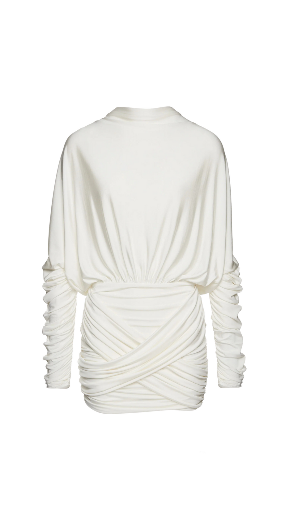 LONG-SLEEVE JERSEY MINI DRESS IN CREAM