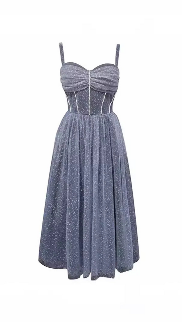 AIIZIE RUCHED BUST RHINESTONE MESH CAMI DRESS - product image