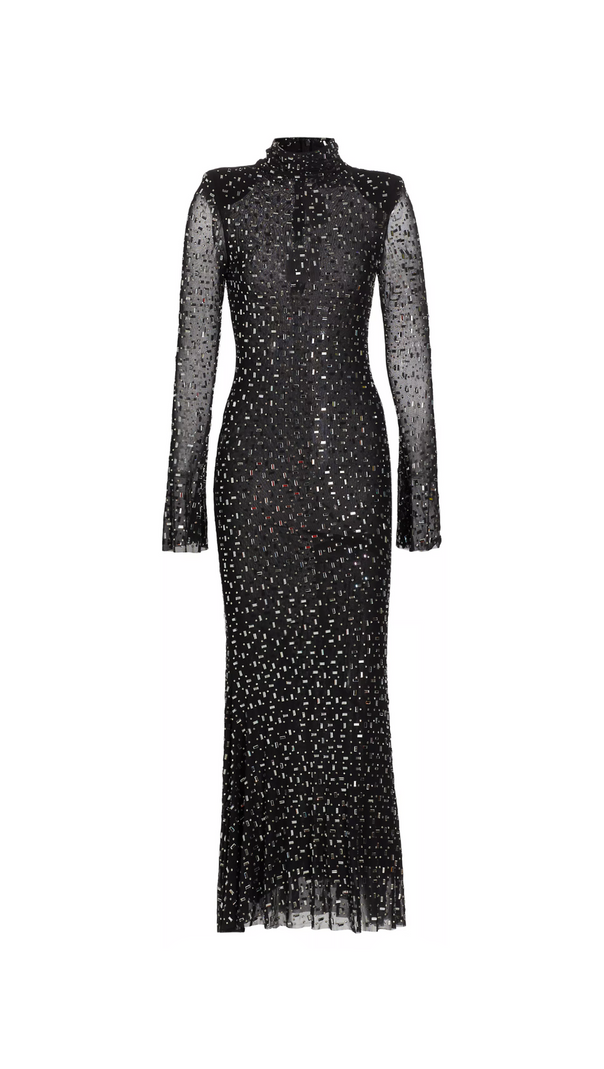 AIIZIE CRYSTAL EMBELLISHED MESH MIDI DRESS IN BLACK - product image