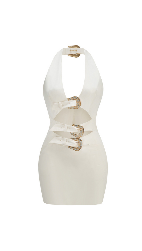 AIIZIE ARABELA BUCKLED MINI DRESS IN WHITE - product image