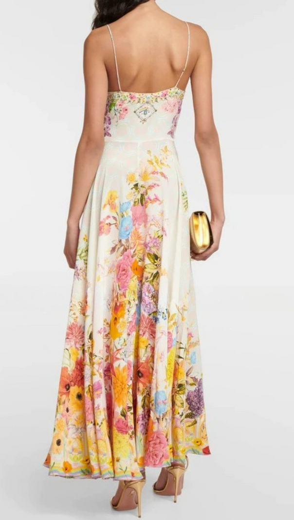 AIIZIE BOW FLORAL-PRINT SILK MIDI DRESS - product image