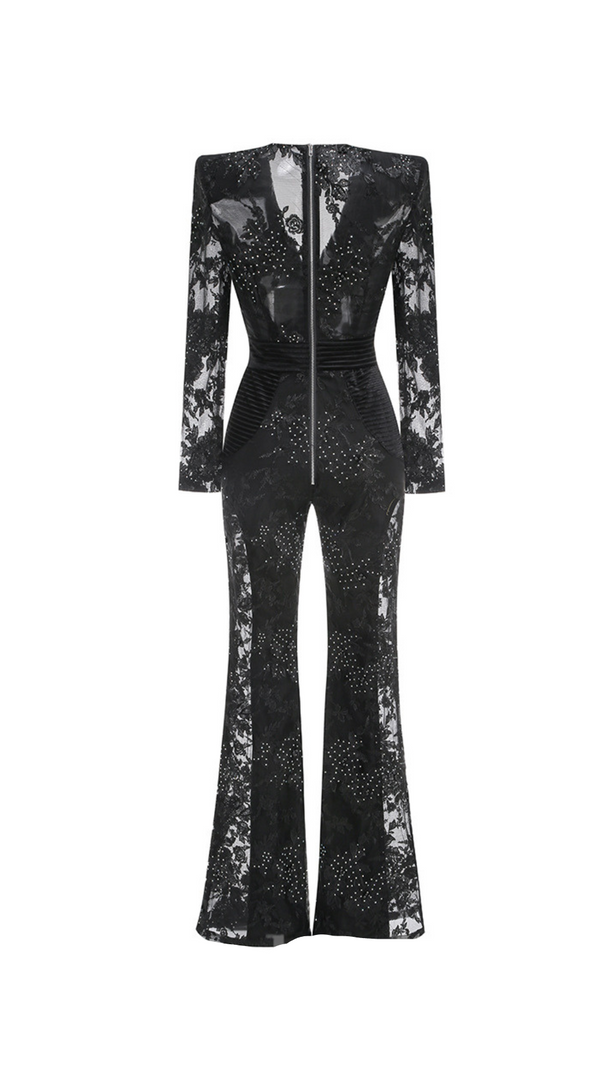 AIIZIE DIAMOND THREE-DIMENSIONAL FLOWER JUMPSUIT IN BLACK - product image