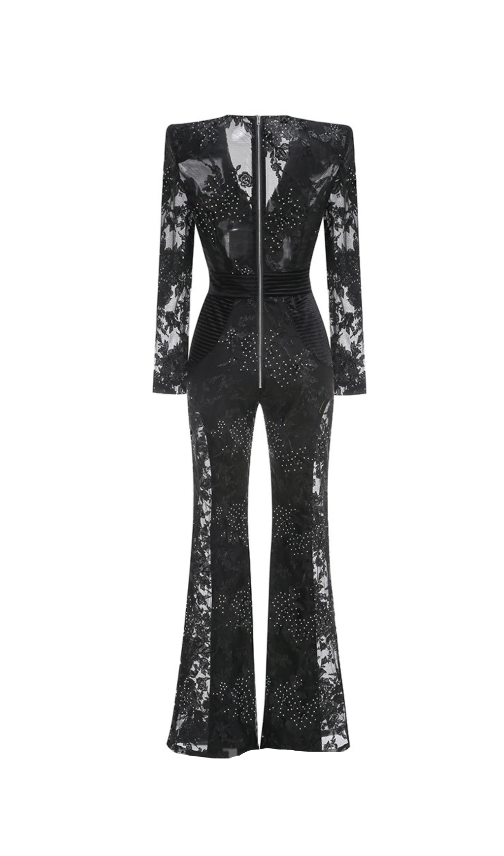 DIAMOND THREE-DIMENSIONAL FLOWER JUMPSUIT IN BLACK