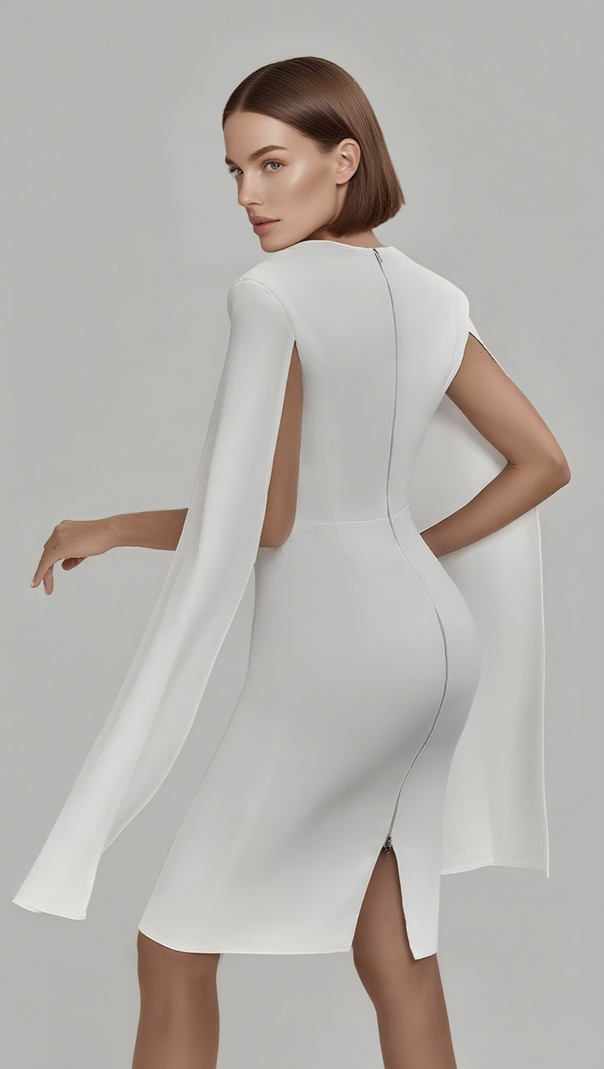 AIIZIE CREPE TWIST BODYCON MIDI DRESS IN WHITE - product image