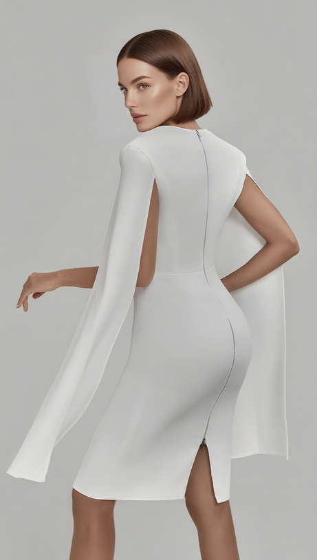 CREPE TWIST BODYCON MIDI DRESS IN WHITE