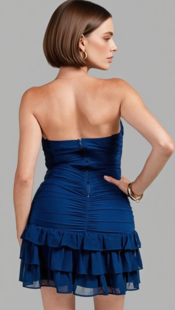 AIIZIE PLEATED RUFFLE HEM MINI DRESS IN BLUE - product image