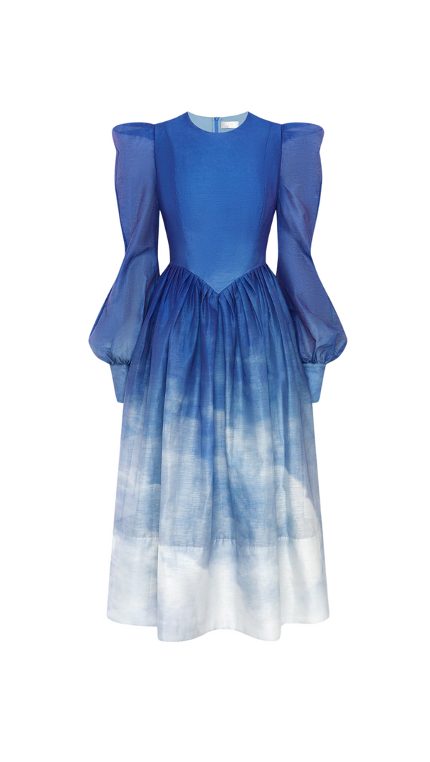 AIIZIE JORDANA STRUCTURED SHOULDER MIDI DRESS IN AERIAL PRINT - product image