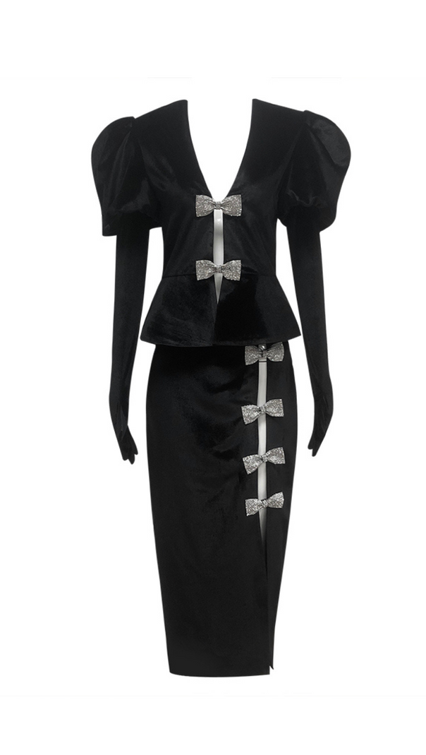 AIIZIE VICTORIA CUT OUT BOW MINI DRESS SET IN BLACK - product image