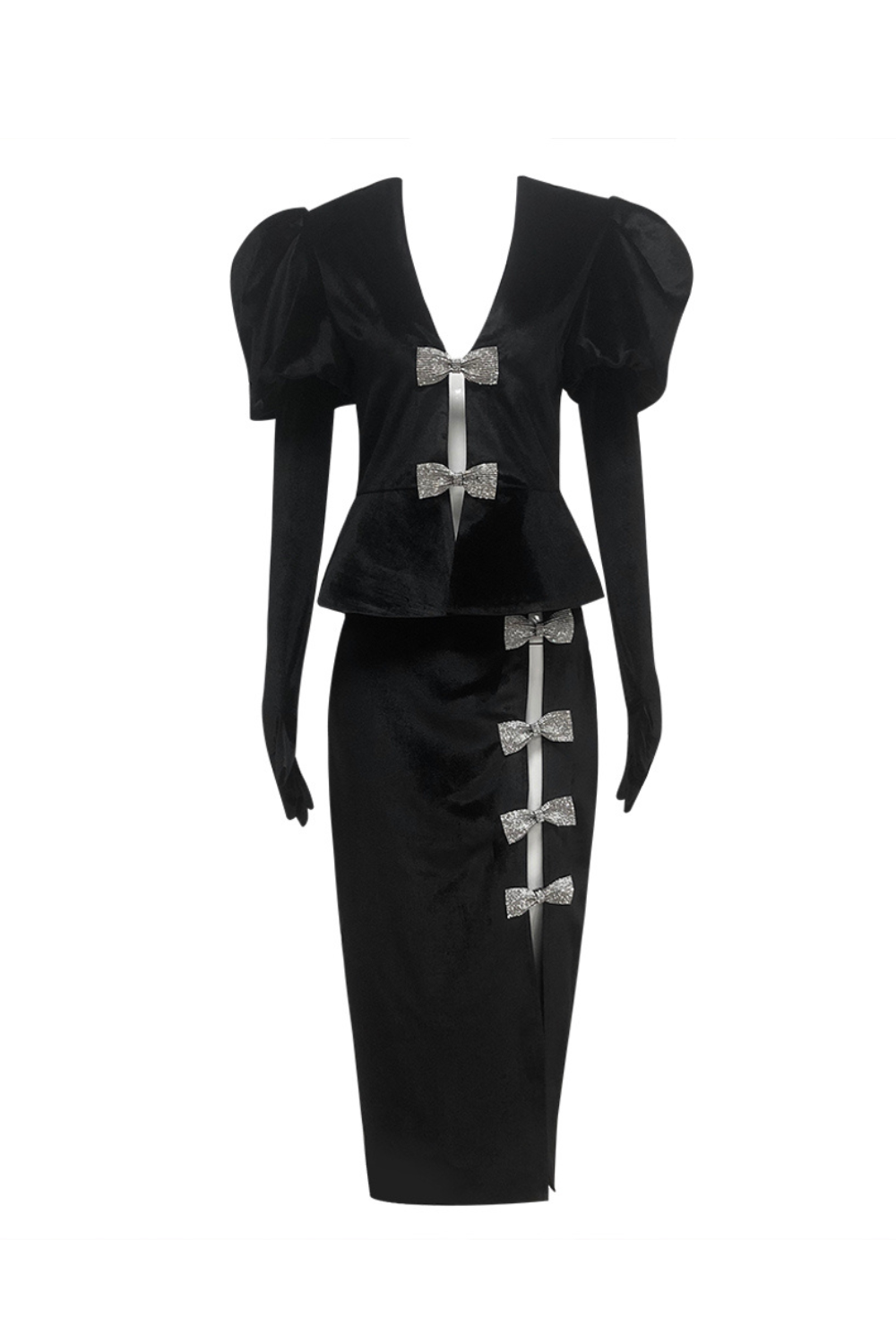 COMPLETO ABITO CORTO CON FIOCCO E TAGLIO VICTORIA NERO