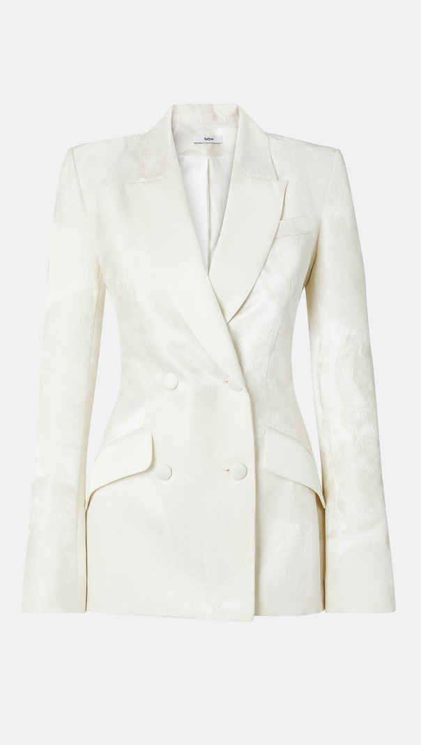 AIIZIE JACQUARD DOUBLE-BREASTED BLAZER SUIT IN IVORY - product image