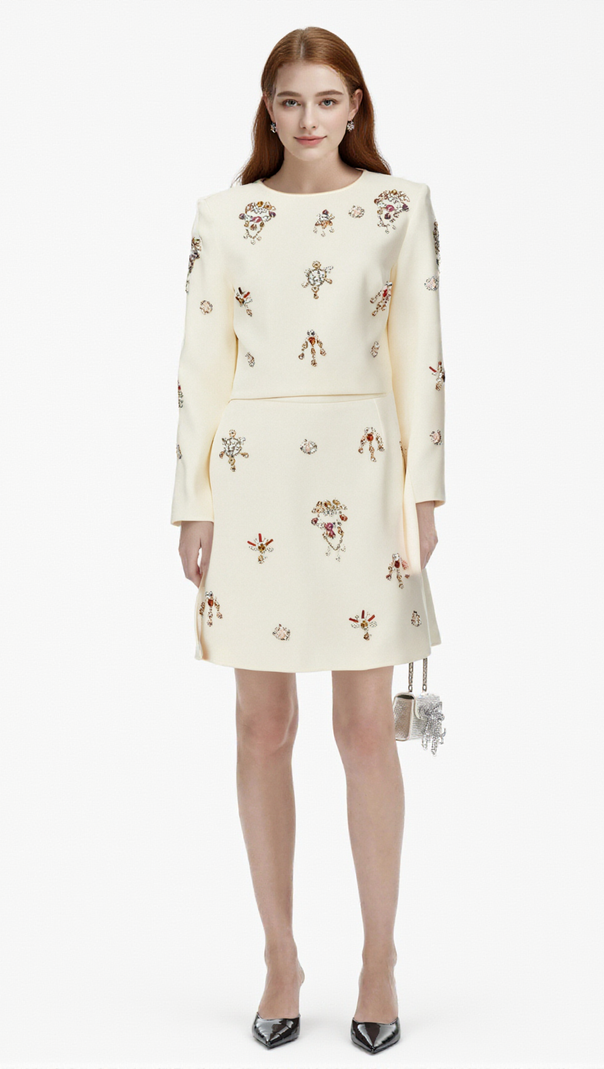 AIIZIE JEANNE WHITE CRYSTAL-EMBELLISHED TOP & SKIRT MATCHING SET - product image
