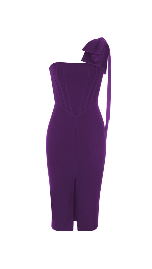 AIIZIE HEDDA TIE SHOULDER SPLIT BANDAGE DRESS IN PURPLE - product image