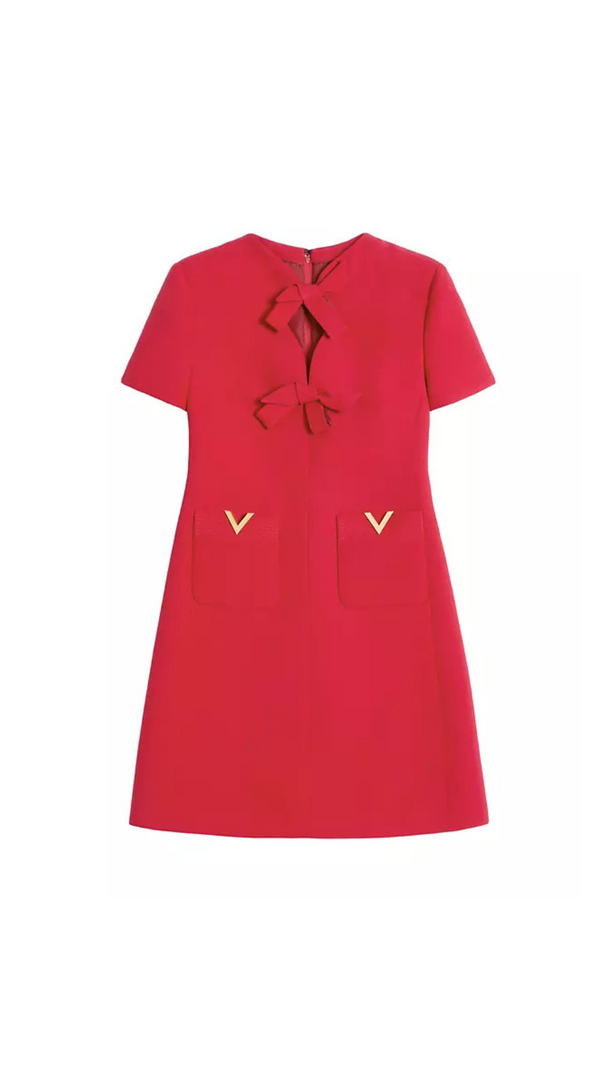 AIIZIE CREPE COUTURE BOW MINI DRESS IN RED - product image