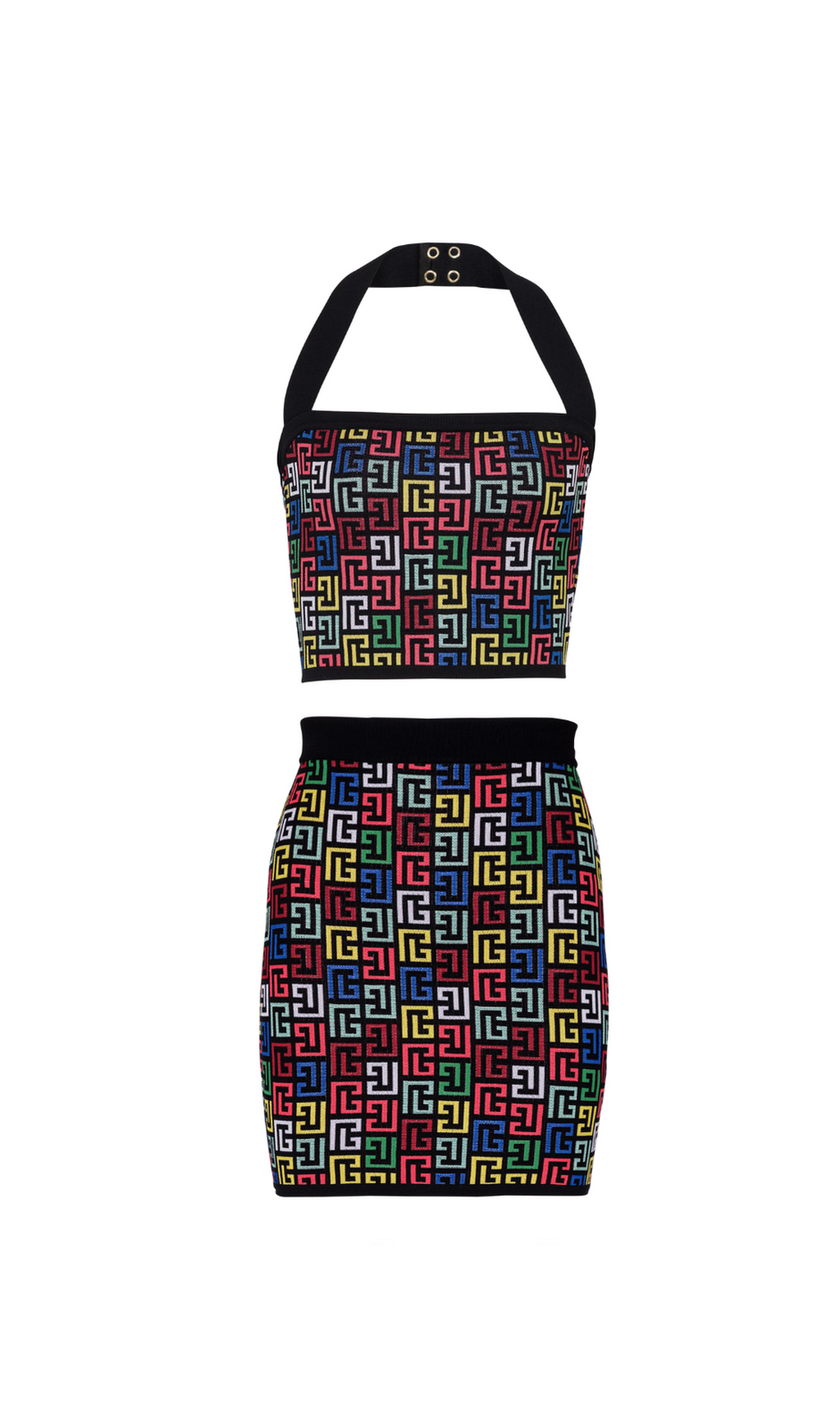 Completo top e gonna con scollo all'americana e monogramma Rachel