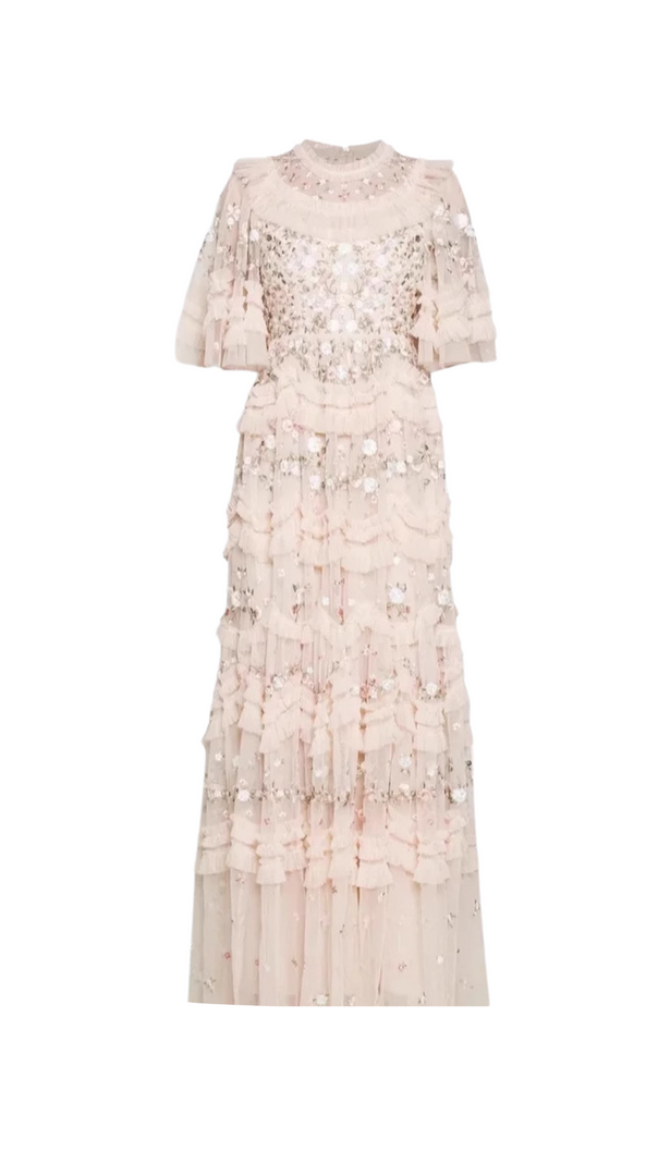 AIIZIE LALABELLE TULLE FLORAL GOWN IN APRICOT - product image
