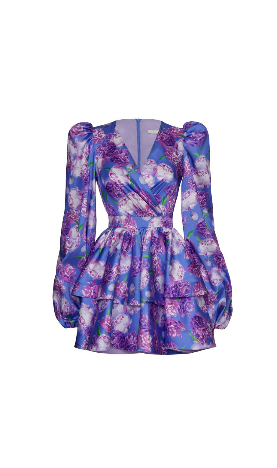 ARABELA BLUE FLORAL SATIN RUFFLE MINI DRESS
