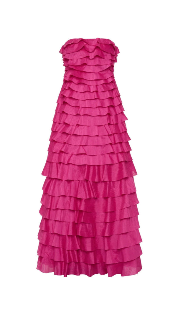 AIIZIE CATHY PLEATED LAYER STRAPLESS MAXI DRESS IN ROSE RED - product image