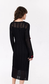 Hilaria Rose Handcrafted Knit Midi Dress in Black