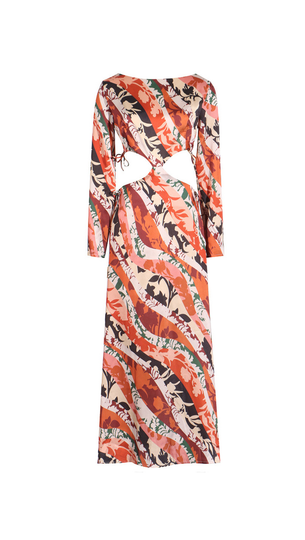 AIIZIE CATHERINE PRINTED CUT-OUT MAXI DRESS IN ORANGE - product image