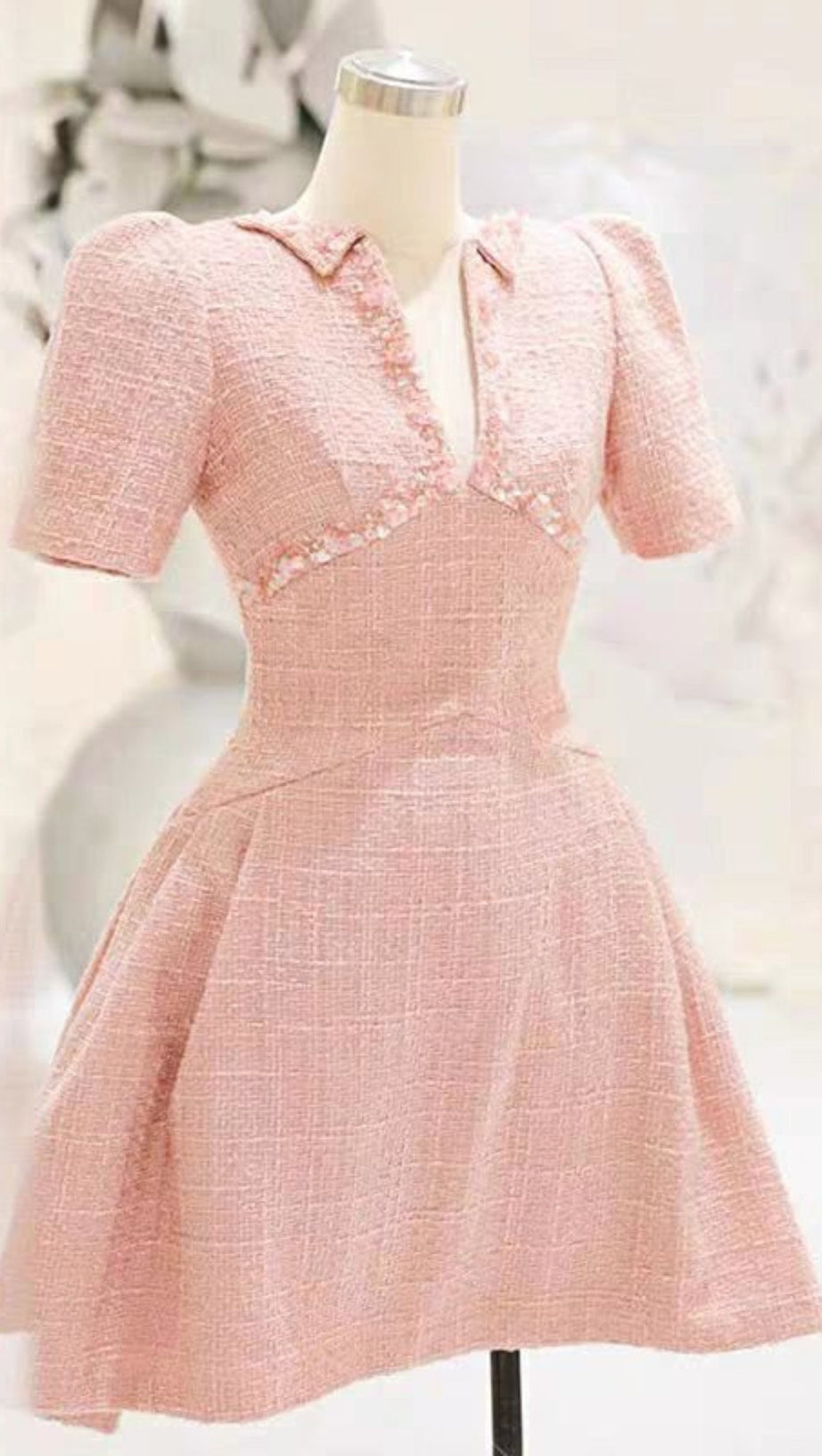 A-LINE BEADED SEQUINE MINI DRESS IN PINK