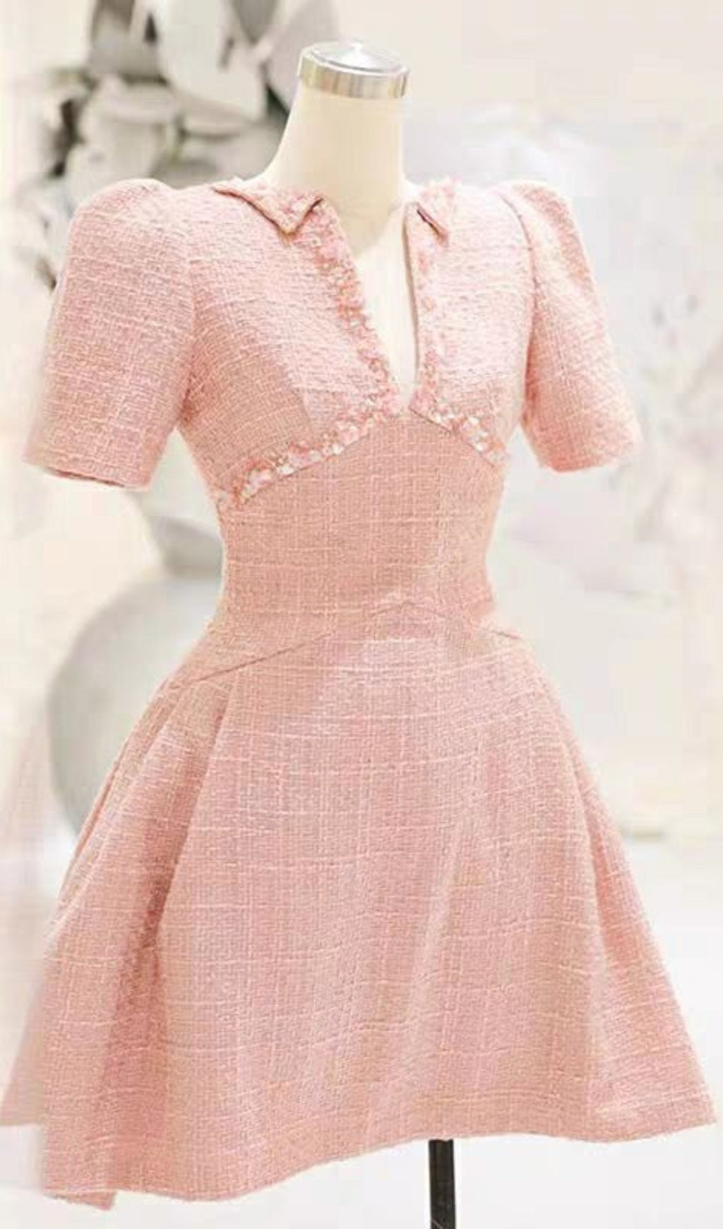 AIIZIE A-LINE BEADED SEQUINE MINI DRESS IN PINK - product image