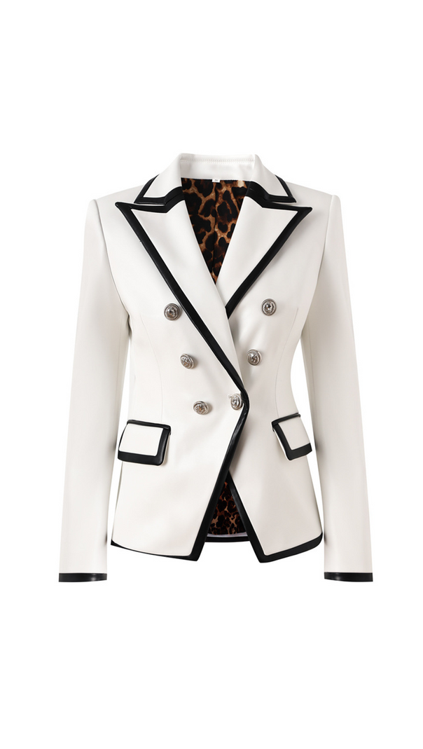 AIIZIE PU LEATHER RHINESTONE BOTTOM BLAZER IN WHITE - product image