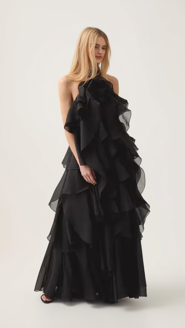 AIIZIE HALTERNECK FLOUNCED MAXI DRESS IN BLACK - product image