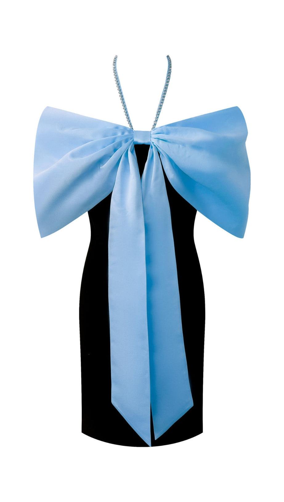 HALTER BOW PATCHWORK MINI DRESS