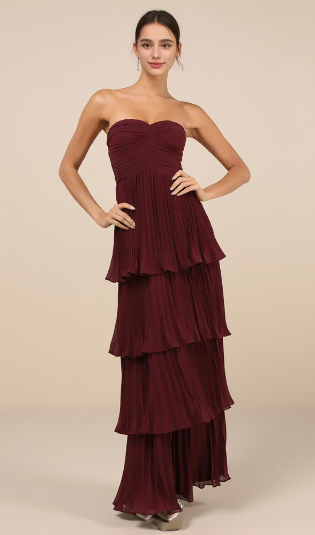 PLUM PURPLE STRAPLESS TIERED MAXI DRESS