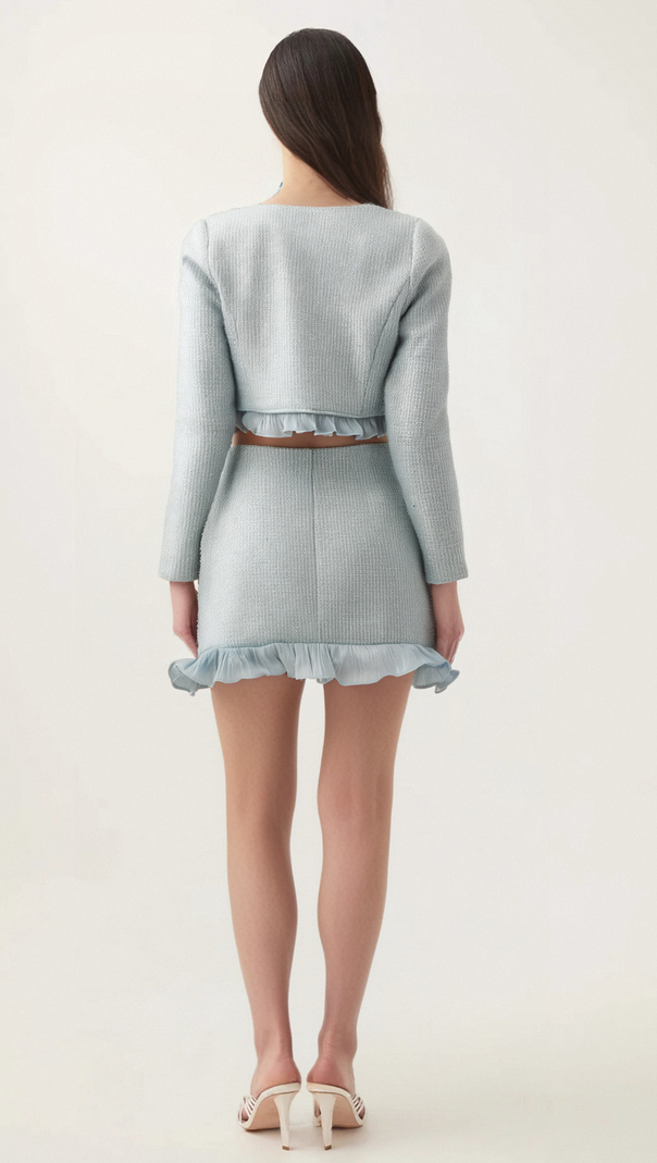 AIIZIE VIVIANE RUFFLED TWEED BLAZER & SKIRT MATCHING SET - product image