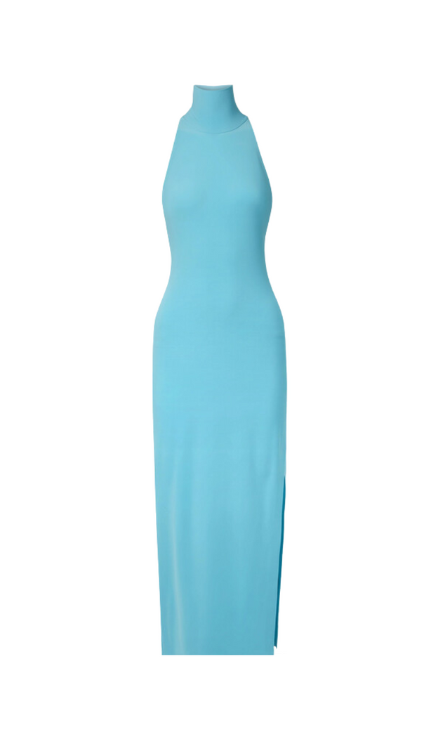 AIIZIE OPEN-BACK STRETCH-JERSEY HALTERNECK MAXI DRESS IN BLUE - product image