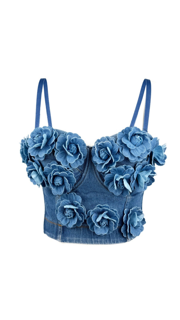 AIIZIE DENIM TOP WITH ROSES - product image