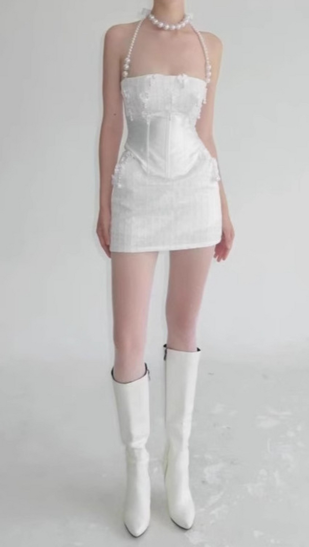 AIIZIE PEARL FISHBONE WRAP TOP SKIRT SET IN WHITE - product image