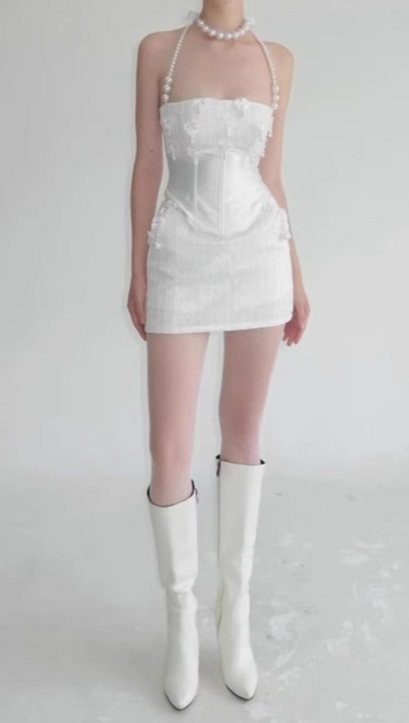 PEARL FISHBONE WRAP TOP SKIRT SET IN WHITE