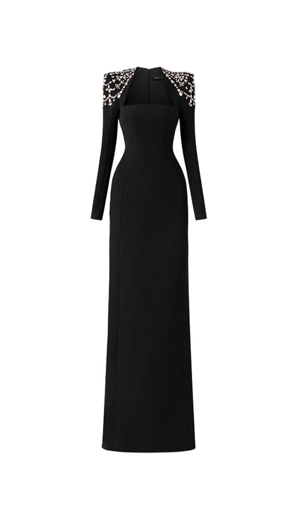 AIIZIE CRYSTAL-EMBELLISHED BLACK LONG SLEEVE MAXI DRESS - product image