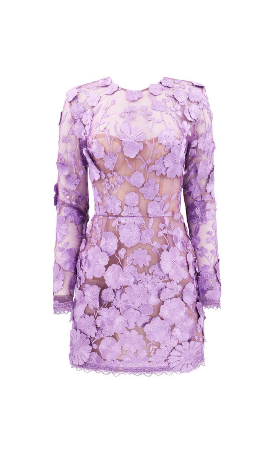 Lilac floral lace Long Sleeve Mini Dress