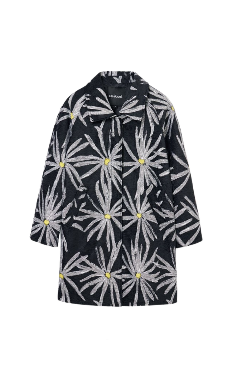 daisy print coat in black