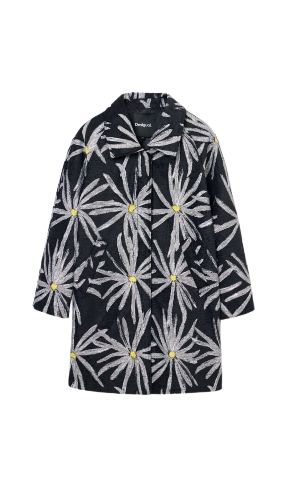DAISY PRINT COAT IN BLACK