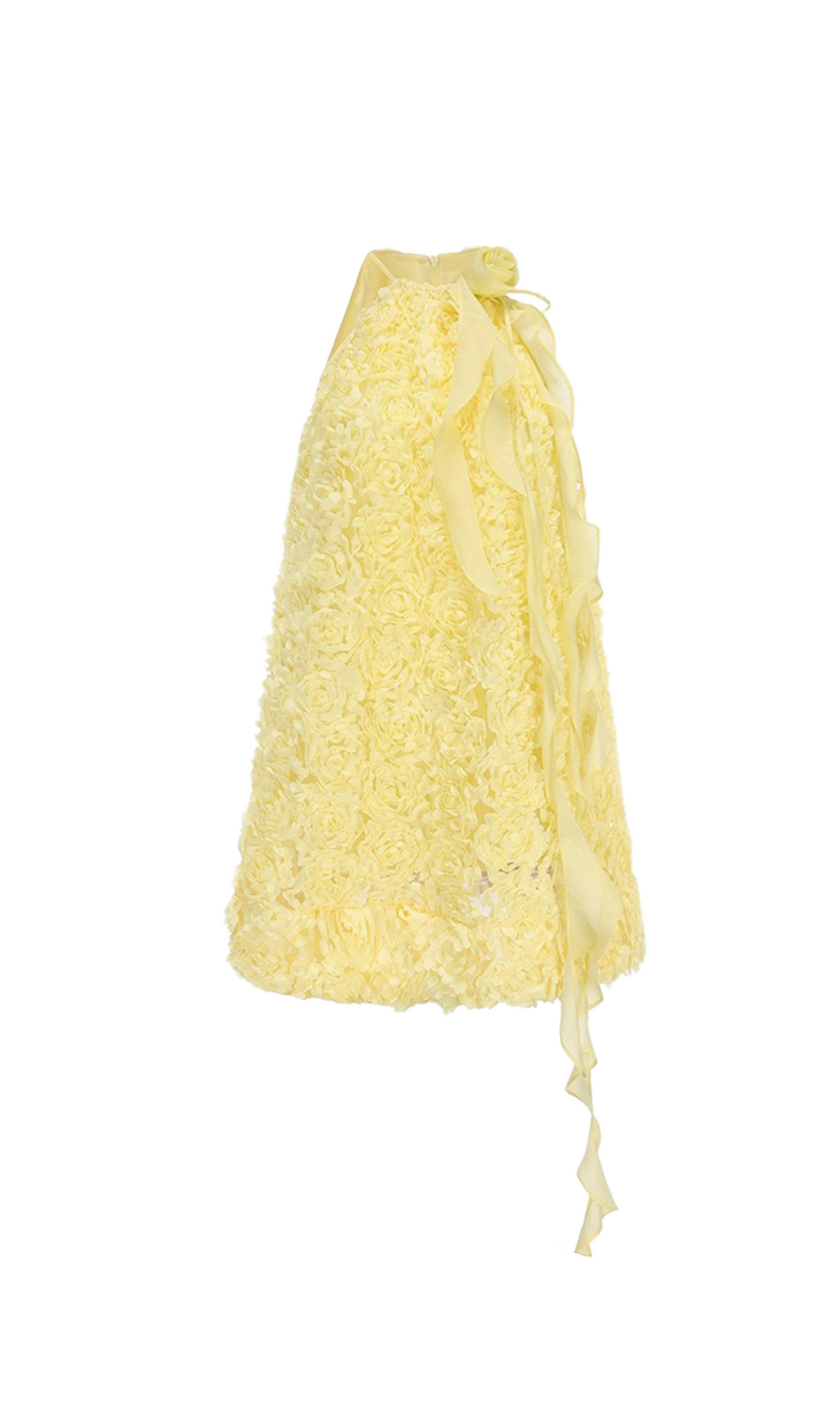 Mini abito giallo con scollo all'americana e nastro
