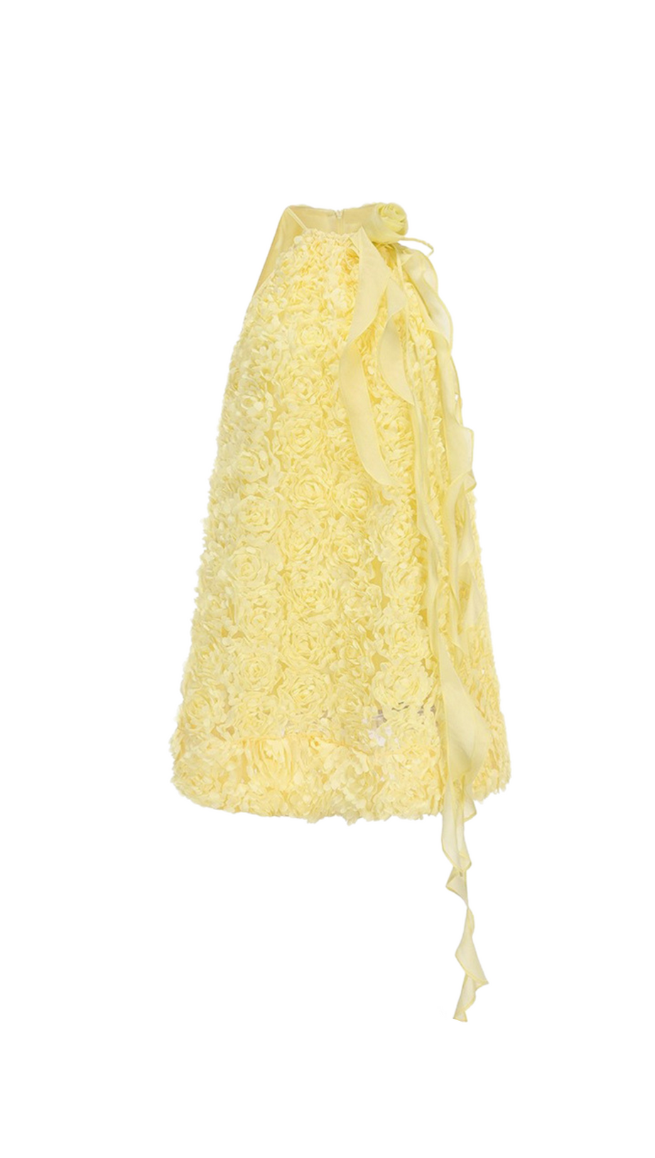 Mini abito giallo con scollo all'americana e nastro